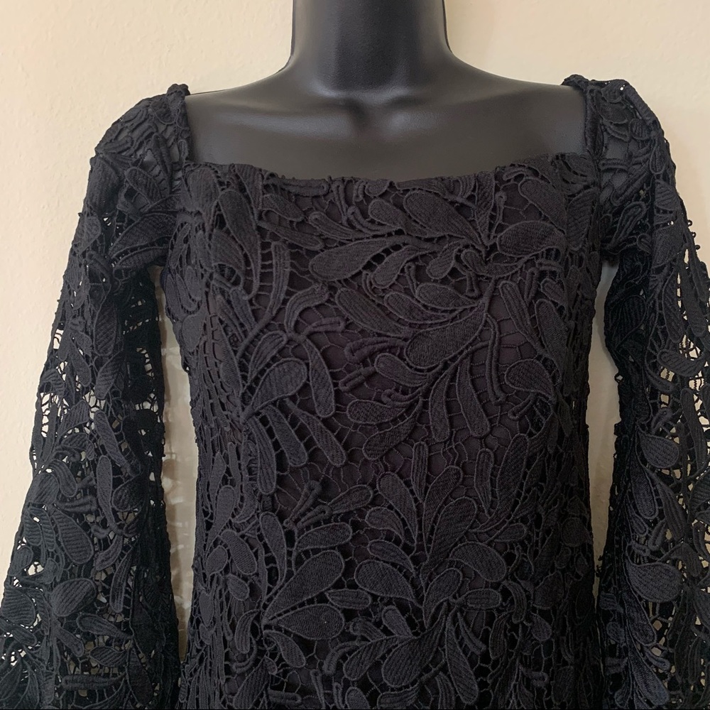 Bardot Black Lace Bell Sleeve Off Shoulder Mini Dress - Picture 7 of 12